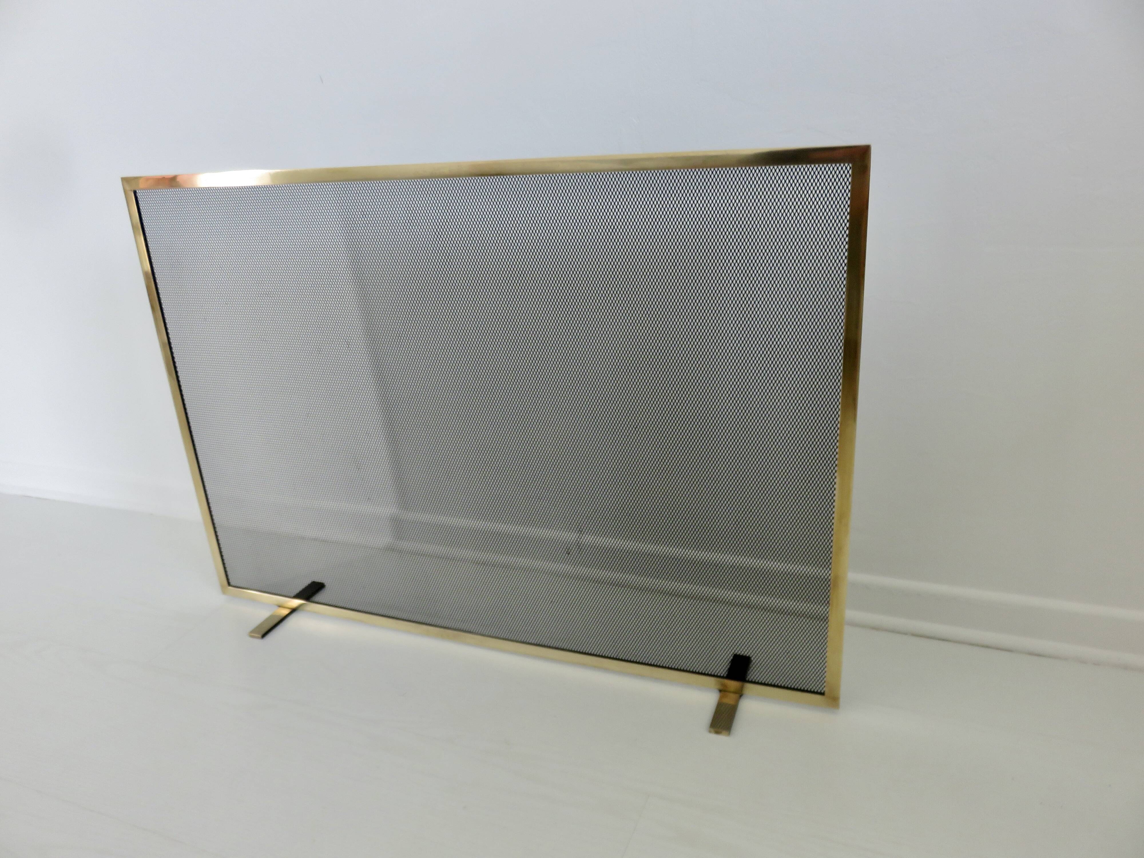 Fire screen for minimalist fireplace, modernist, 1970, brass