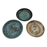 Set of Three Glazed Ceramic Bowls with Mythological Decoration, Pieces
