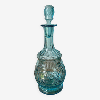 Old turquoise blue molded glass carafe