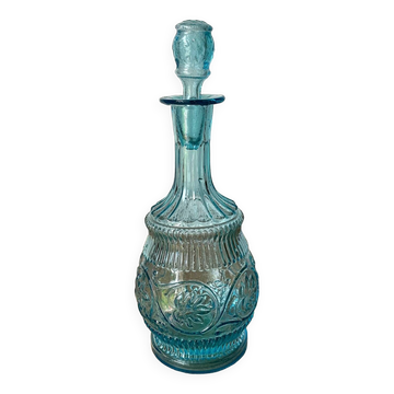 Old turquoise blue molded glass carafe