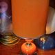 Designer lamp from the 70s in chrome metal and orange lacquered wood