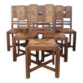 Set of 6 Art Deco oak chairs