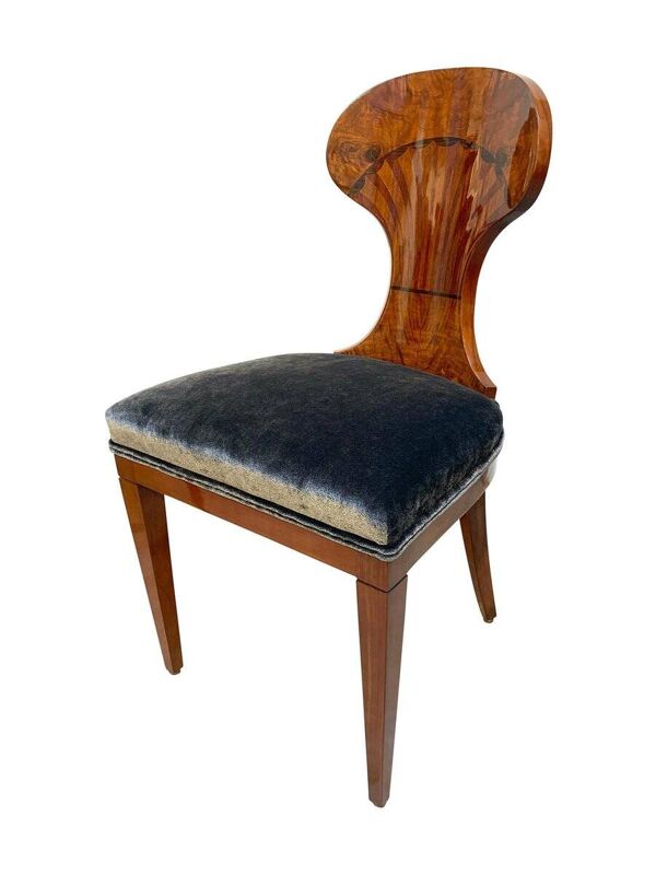 Chaises Ballon Biedermeier, placage de frêne, velours gris, Vienne, 1900, ensemble de 4