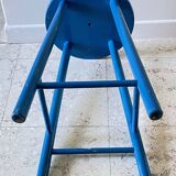 Vintage wooden stool with electric blue paint