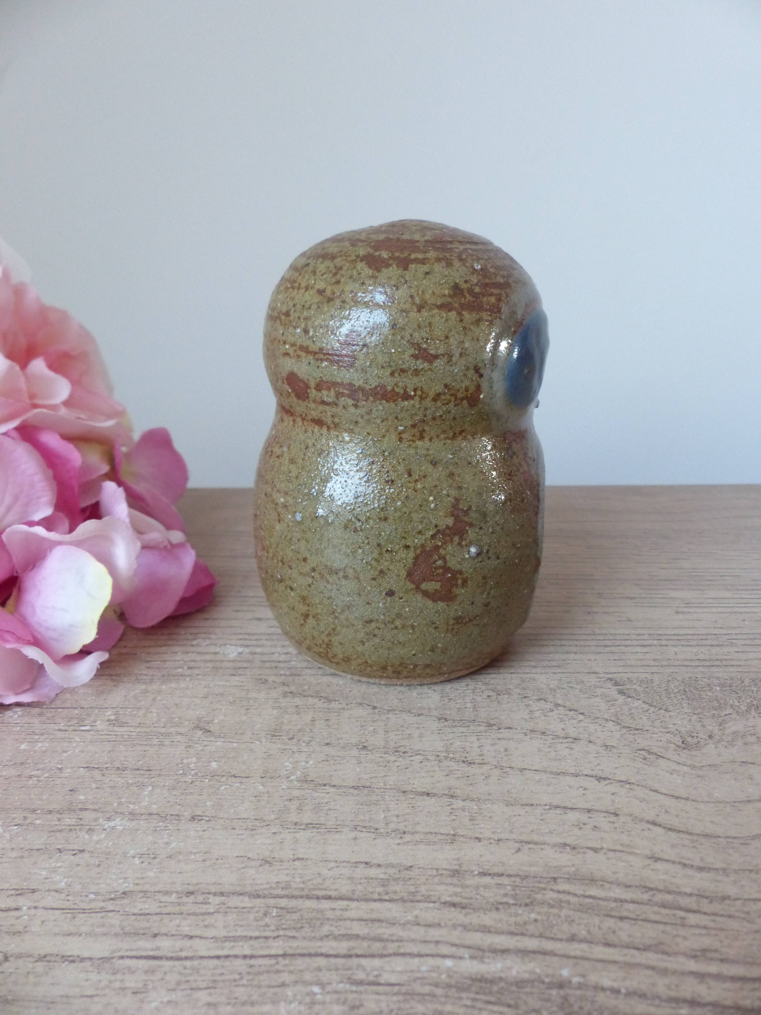 Pyrite Stoneware Owl Candle Holder, Vintage Pottery Owl Fragrance Burner