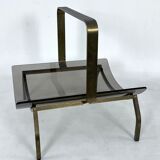 Fontana Arte, Mid-Century brass and curved glass magazine holder. Italy 1960s