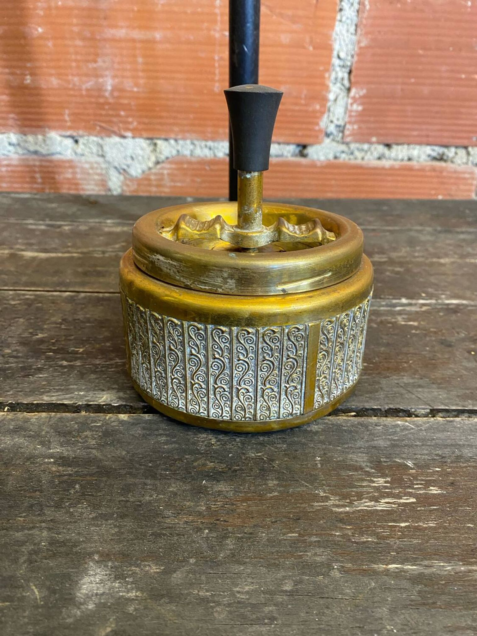 Vintage French Cast Iron Stand Ashtray + Gold Metal Ashtray #D