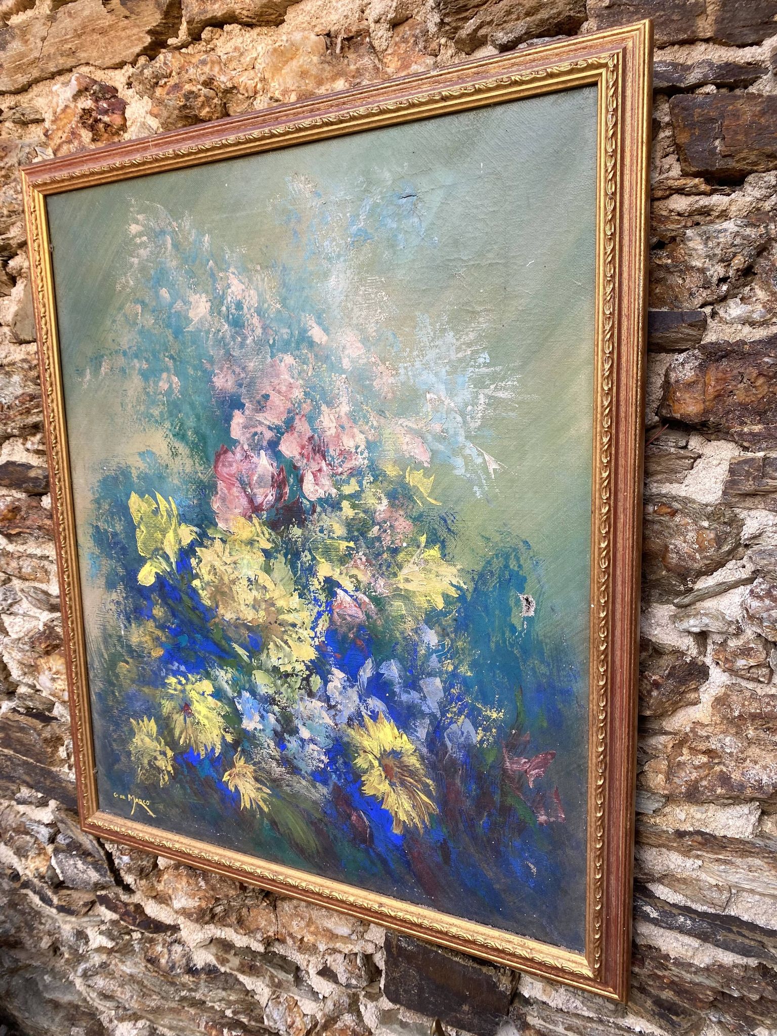 Huile sur toile fleurs G de Marco 50X60