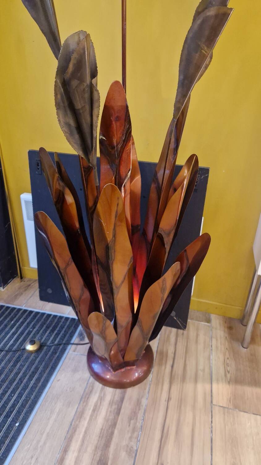Henri Fernandez Floral Floor Lamp in Gold Metal