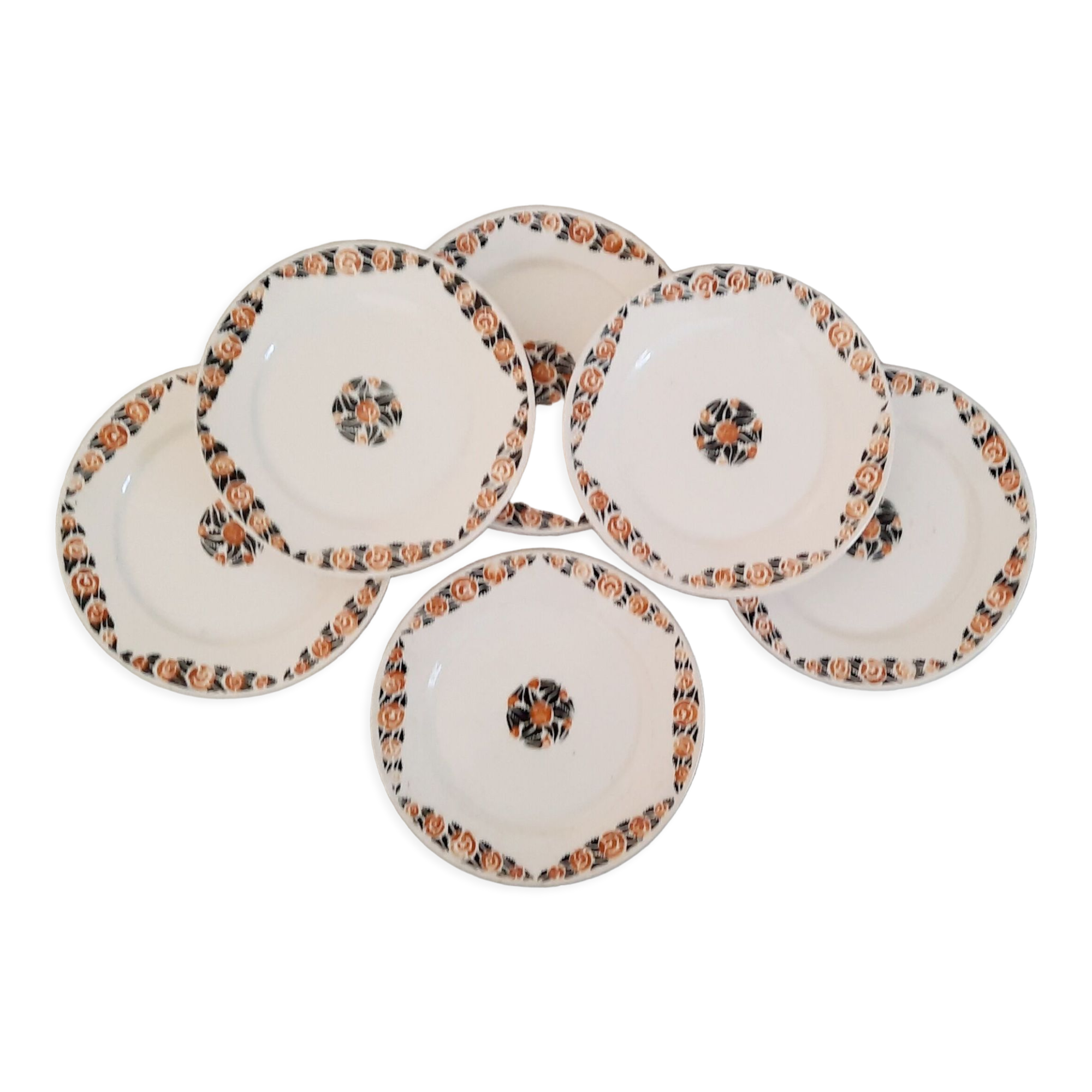 Badonviller Earthenware Dessert Plates Vintage Rosette Model