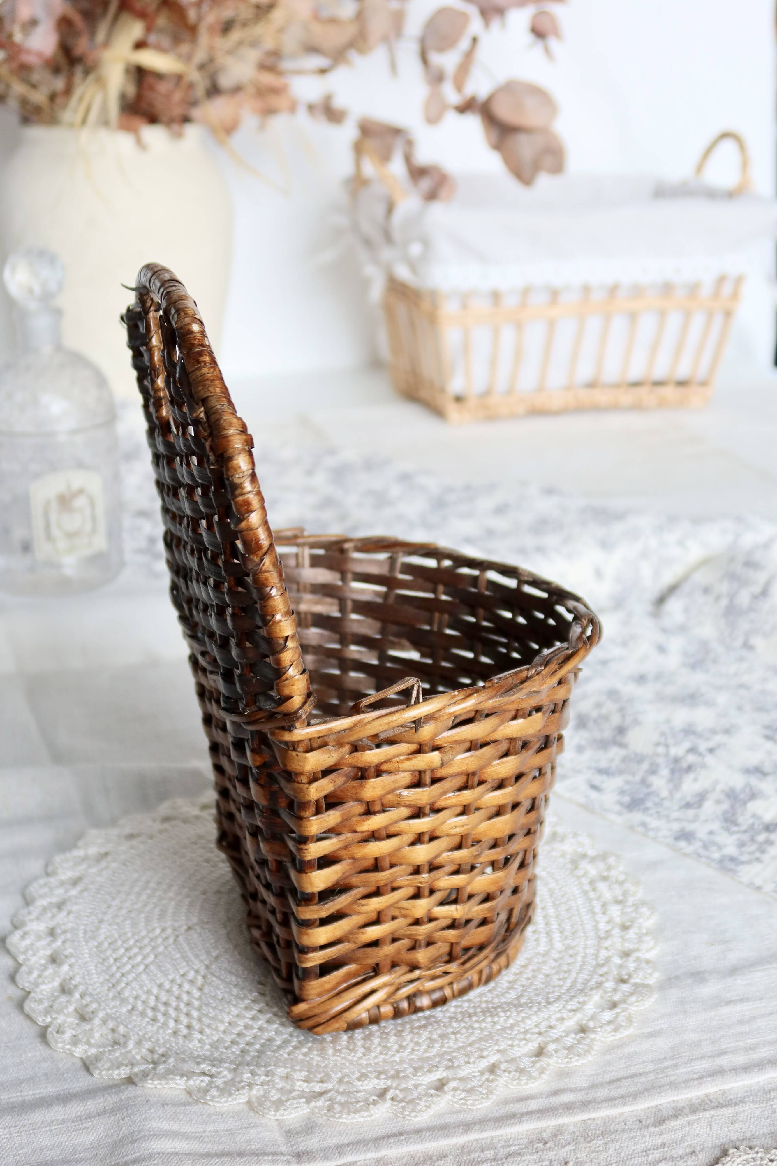 Vintage dark wicker wall basket