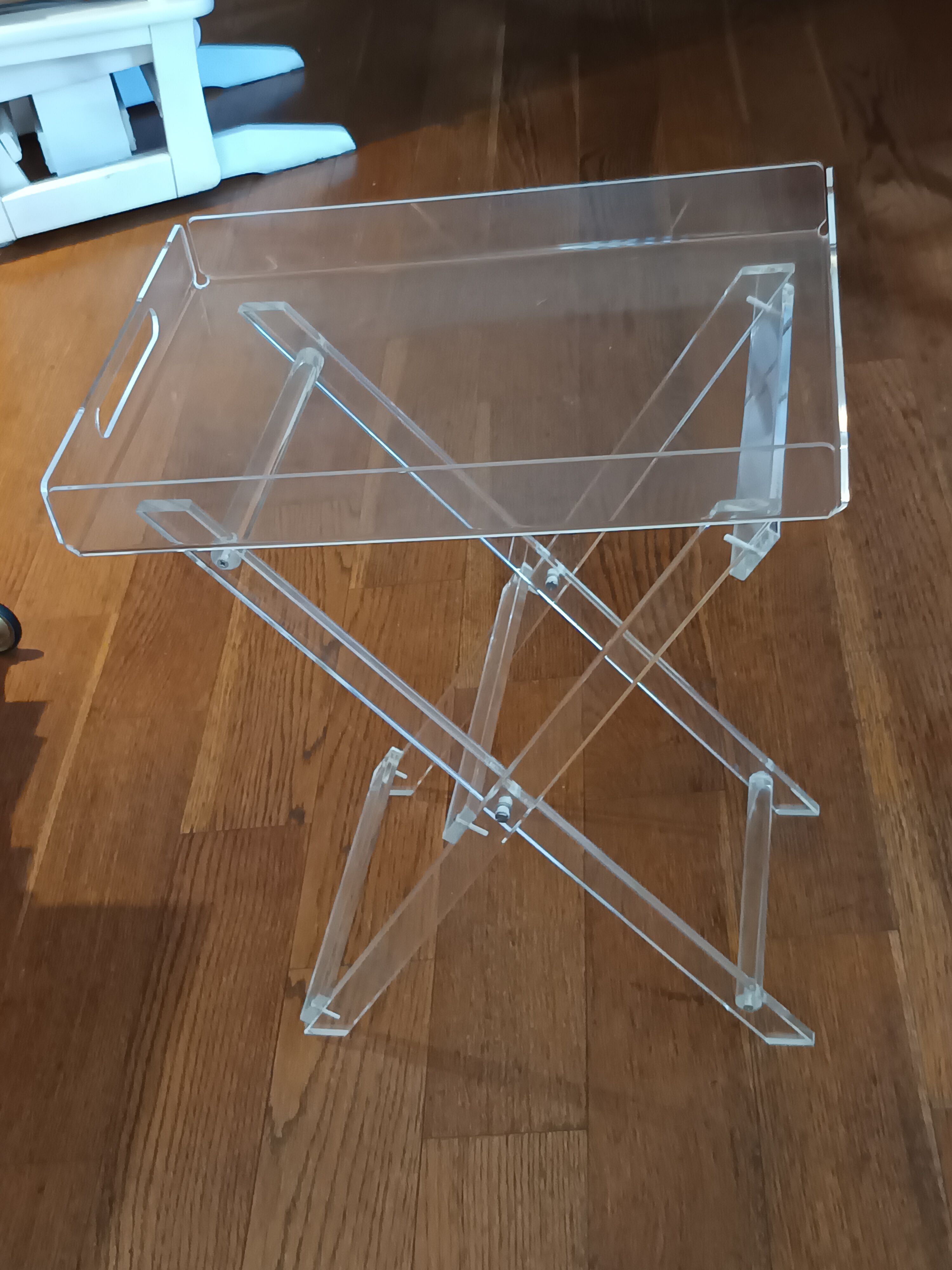 Folding side table in plexiglass with removable top – Vintage design