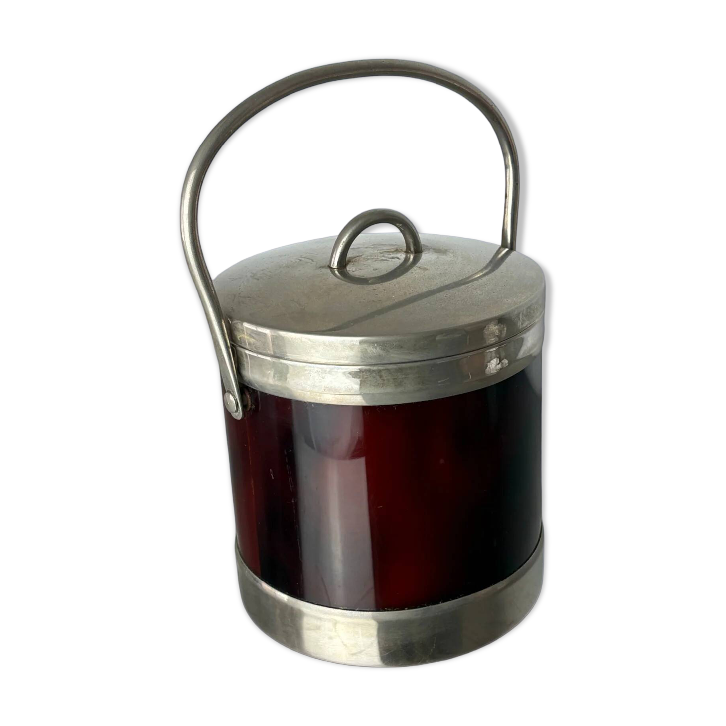 Faux tortoise shell ice bucket with tongs, Italy, 1970s