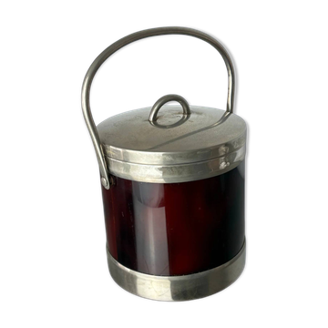 Faux tortoise shell ice bucket with tongs, Italy, 1970s