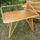 Rattan bamboo display shelf + vintage desk from the 50s-60s-70s.