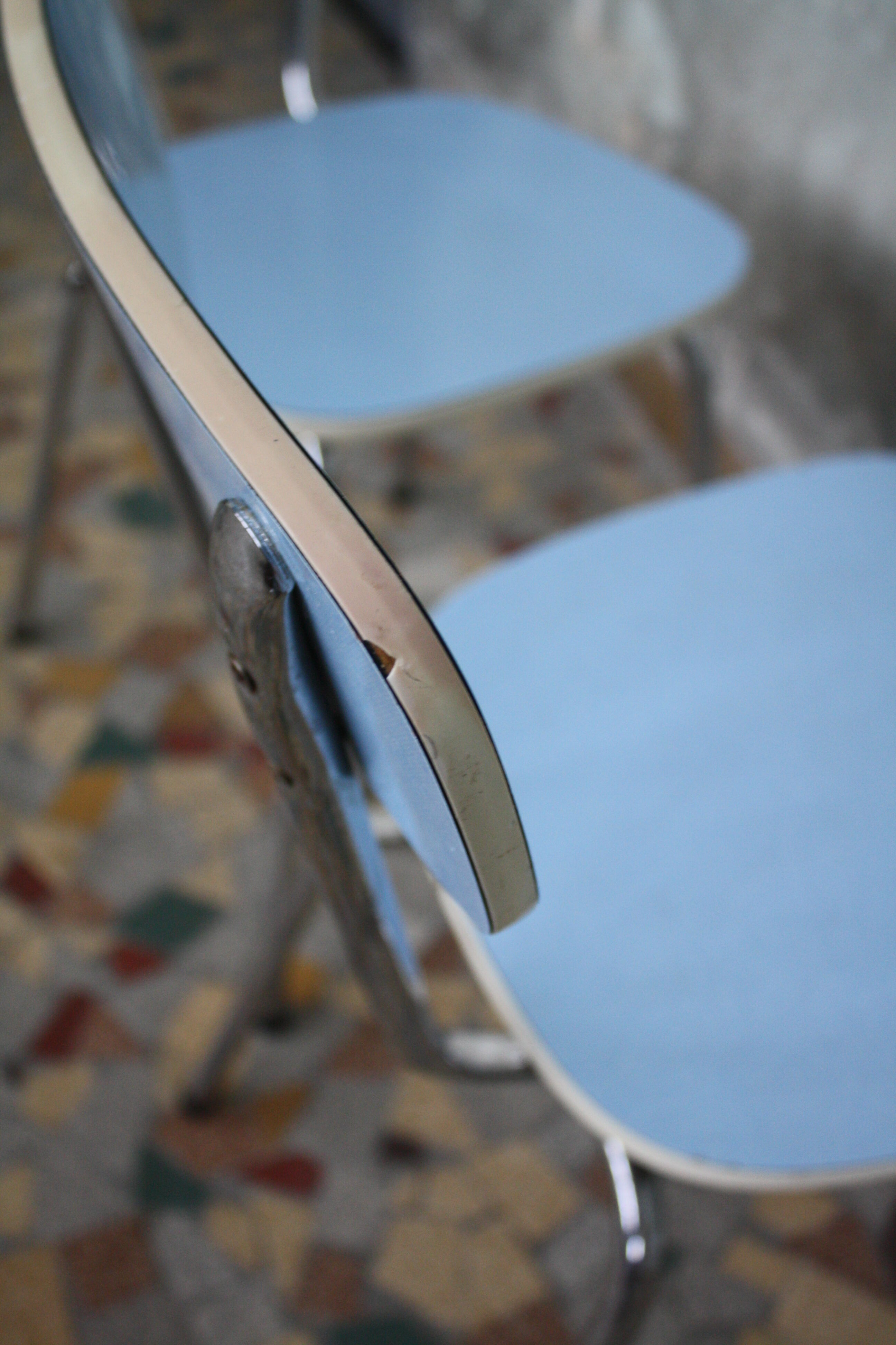 Pair of blue vintage formica kitchen chairs