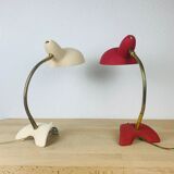 Pair of metal and brass lamps 50s Jean Boris Lacroix