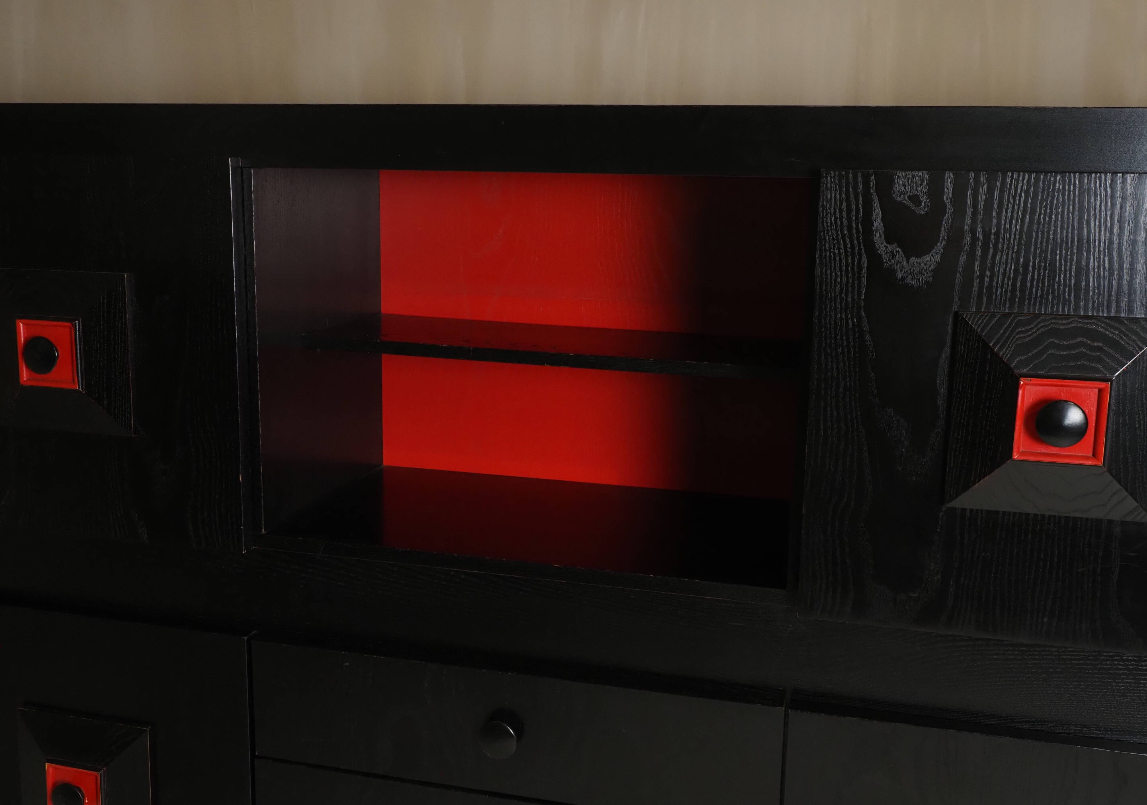 Brutalist Belgian buffet in black and red from the 1960s.