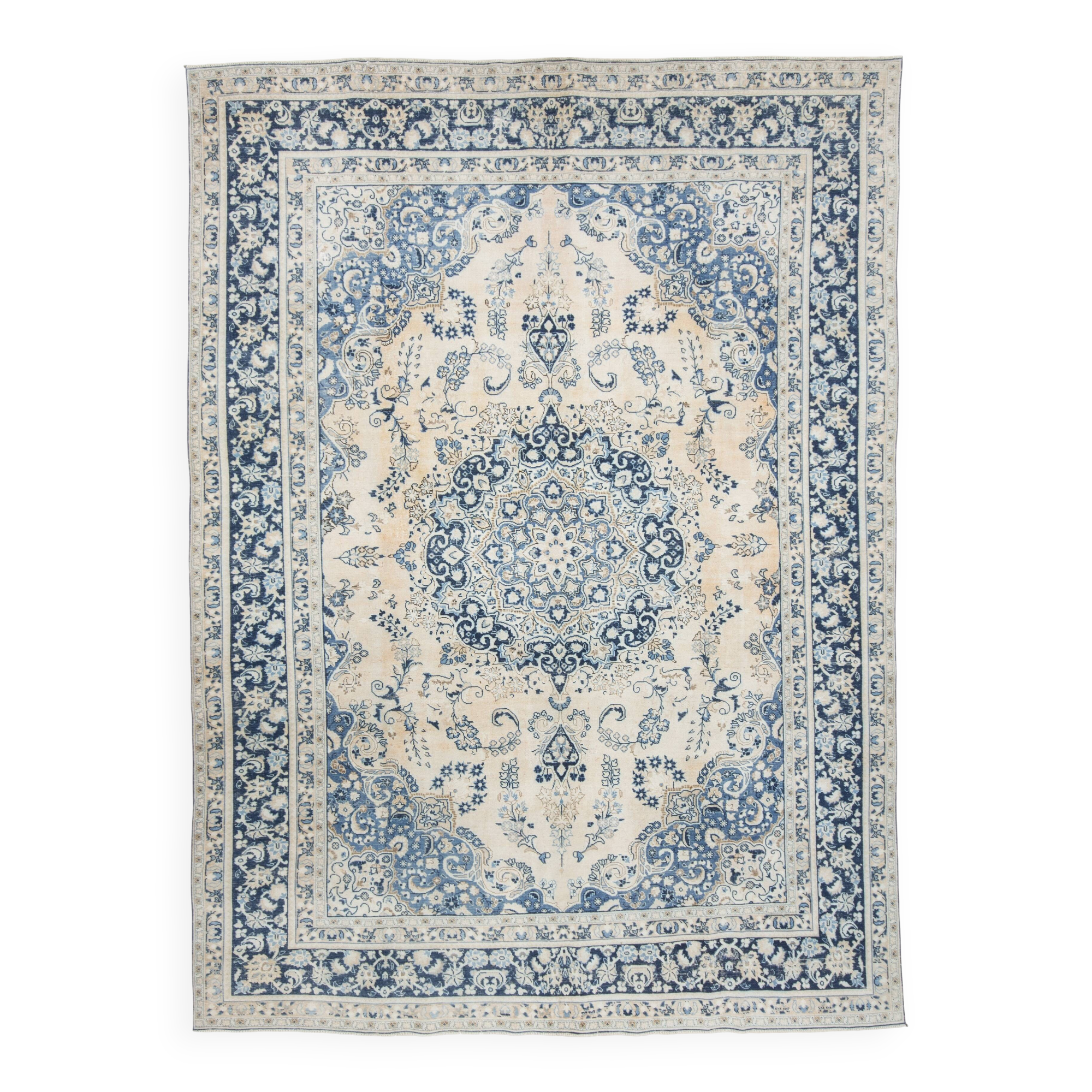 Élégance Persane en Bleu, Tapis Vintage d’Artisanat Raffiné, 282x385 Cm