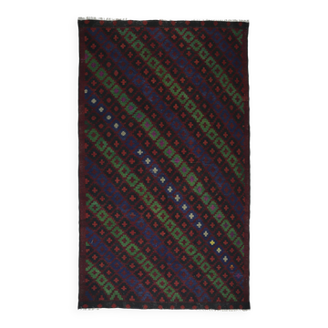 Kilim Turc Yuruk Vintage 217x353 cm Geometrique Vert Bleu Rouge