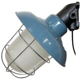 Industrial Blue Painted Factory Wall Cage Lamp from Elektrosvit, 1960s