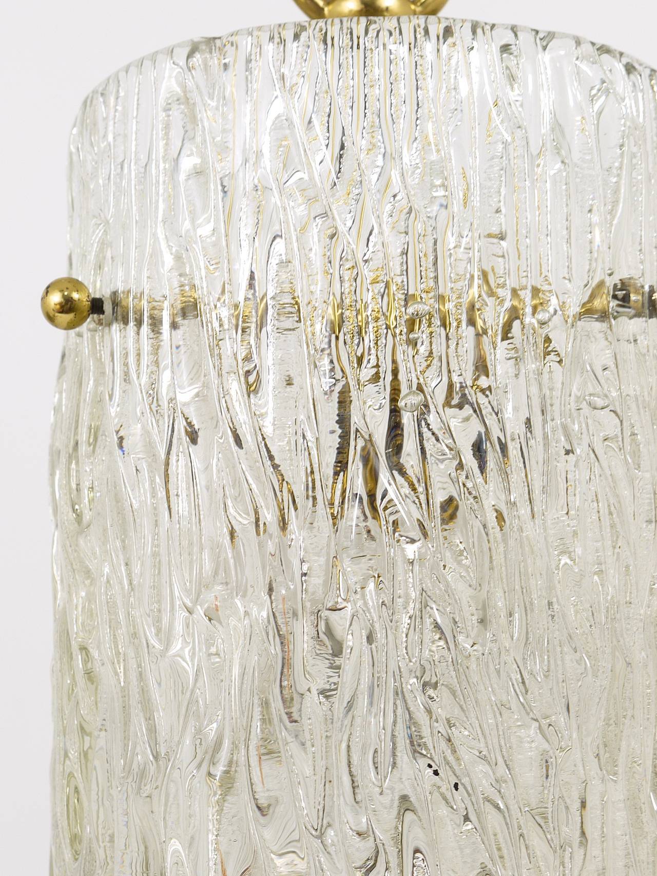 Two suspended lamps in glass and brass by J.T. Kalmar, Vienna, mid-century, Austria, 1950s.