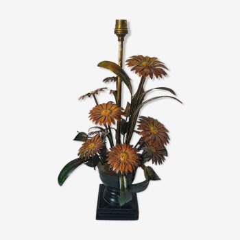 Lampe décor fleurs en métal polychrome