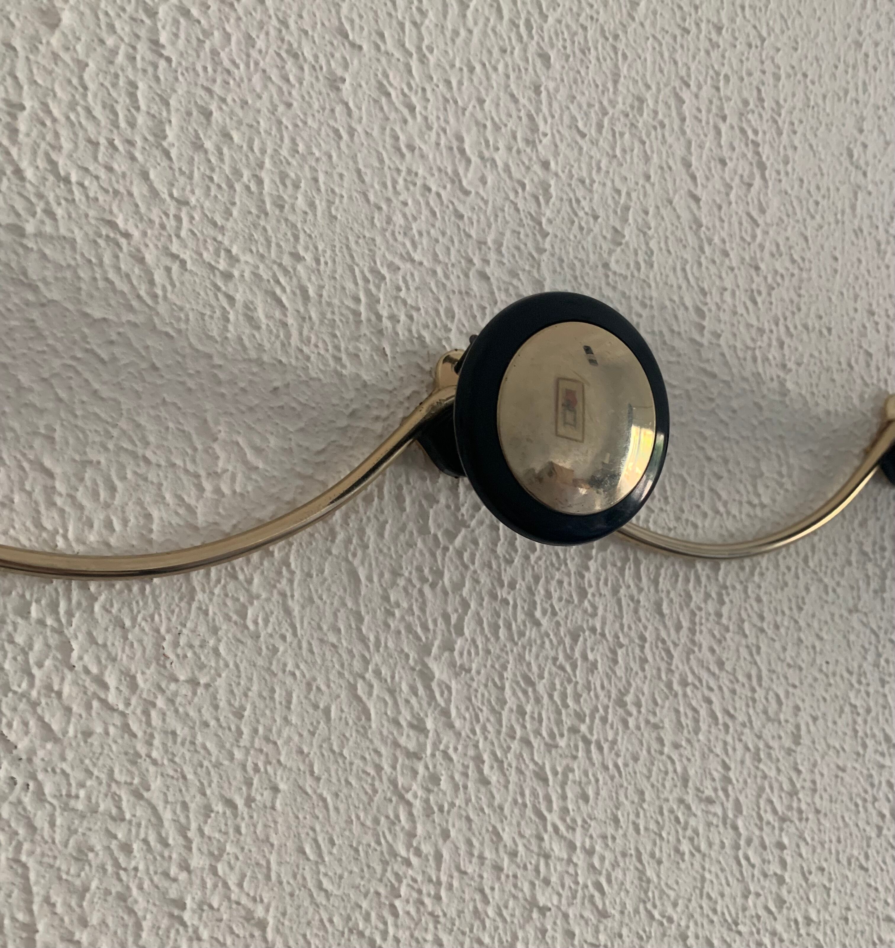 Portemanteau vintage doré noir 3 patères, 1960