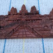 Carved wooden relief, reproduction of the Angkor Wat temple.
