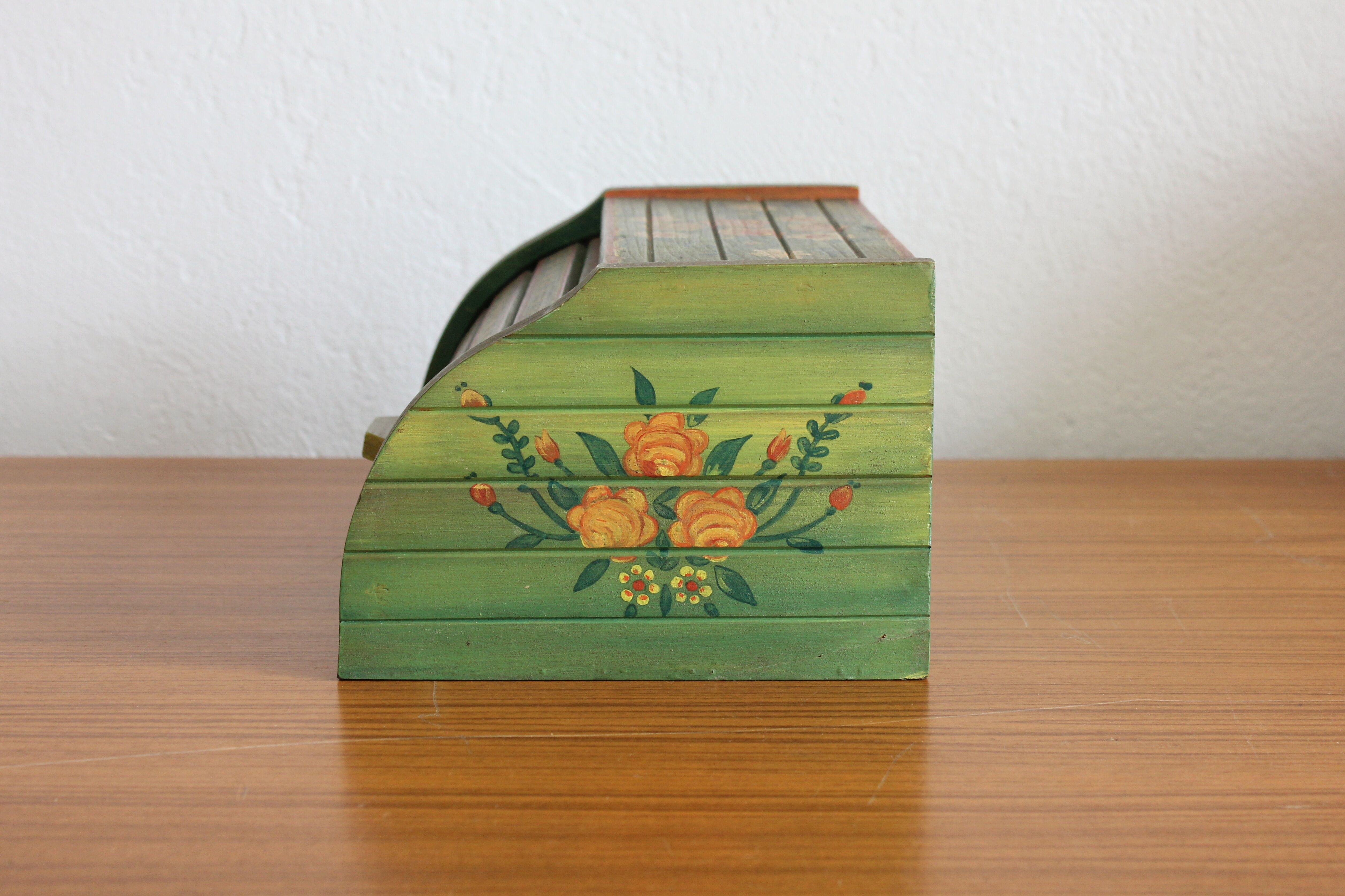 Vintage hand-painted wooden bread box