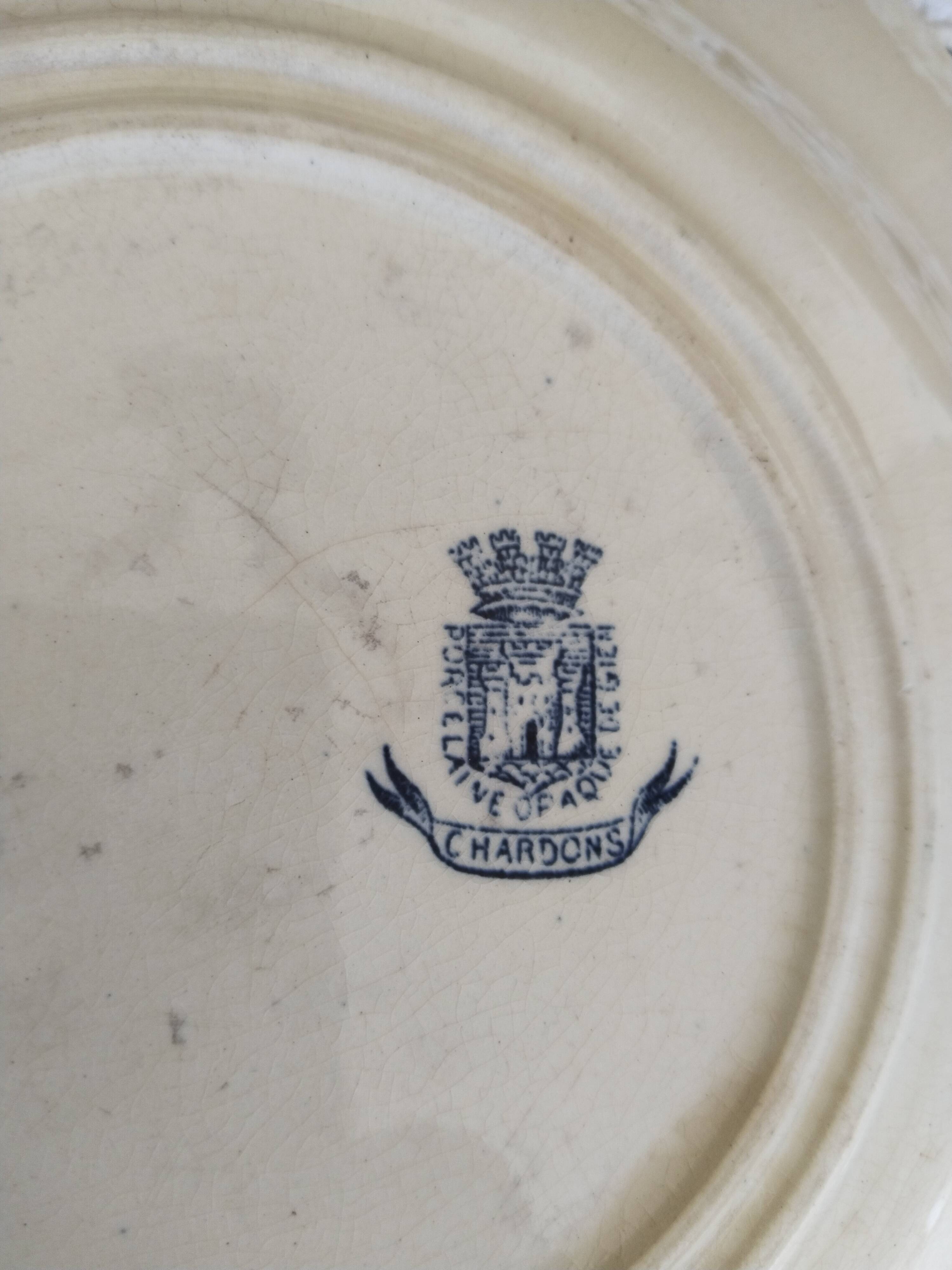 Flat plate in Amandinoise earthenware, Terre de fer, Margot model, blue color