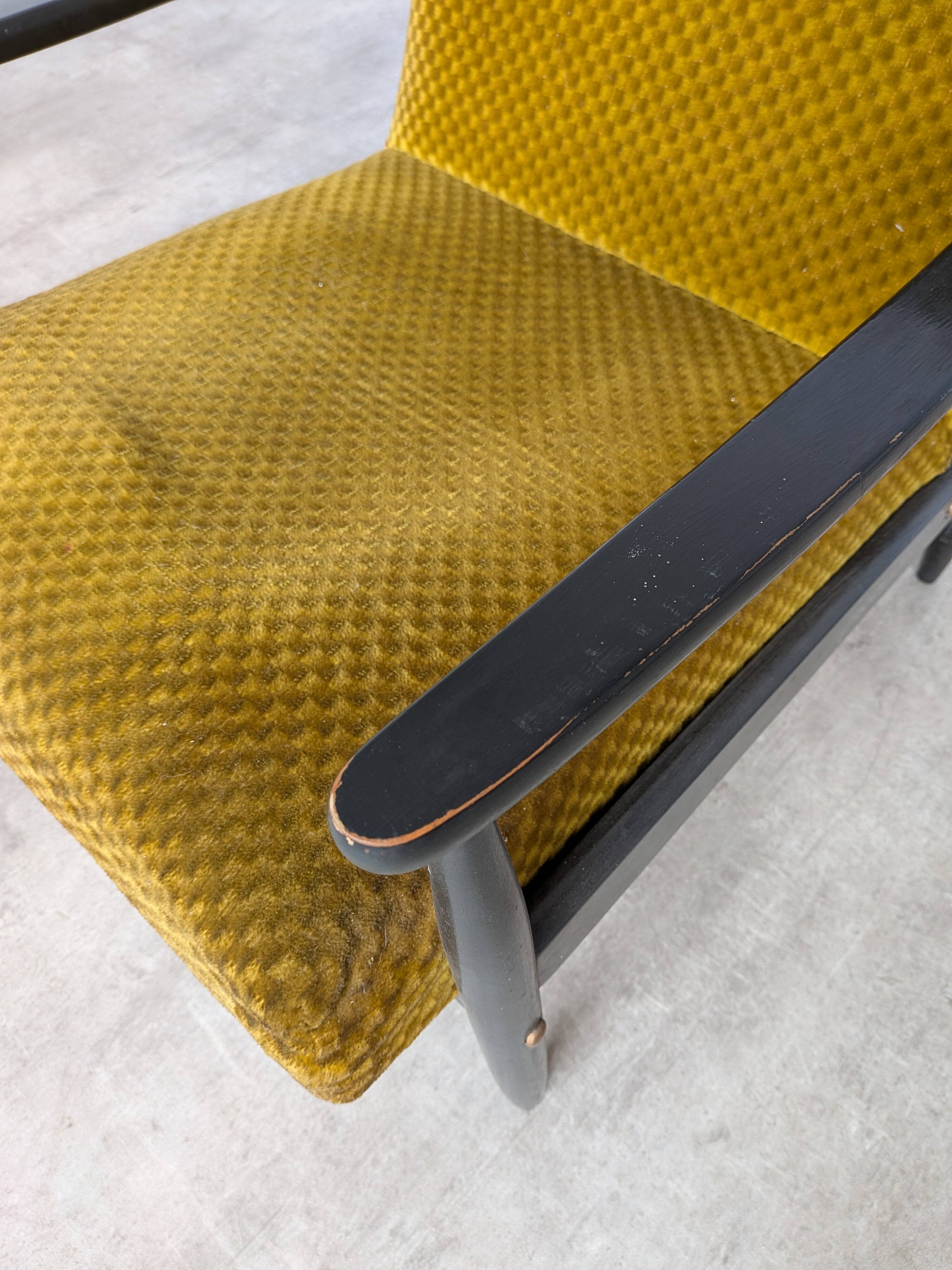 Vintage Yellow Fabric Armchair: Mid-Century Modern Lounge Chair