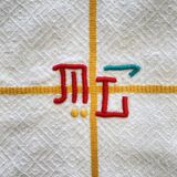 Vintage Jacquard tablecloth in Basque style, monogrammed ML - Mixed fabric - 130x145cm