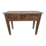 Console in solid walnut with a natural finish, featuring three drawers with a belt.