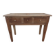 Console in solid walnut with a natural finish, featuring three drawers with a belt.