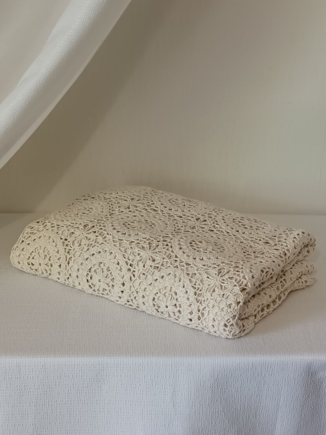 Vintage beige crochet bedspread