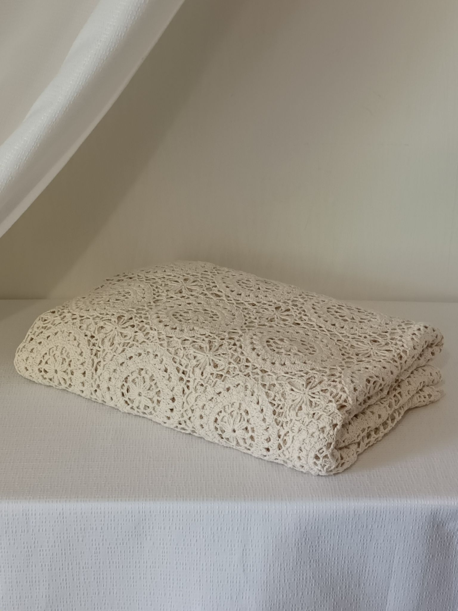 Vintage beige crochet bedspread