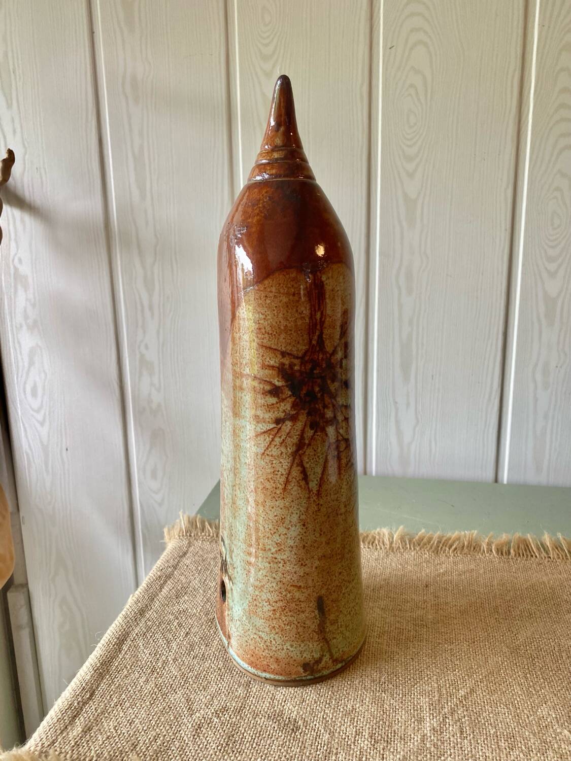 Glazed stoneware wall vase with tree decoration – ca. 1960–1980