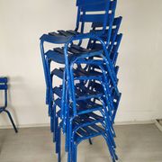 14 blue metal bistro chairs