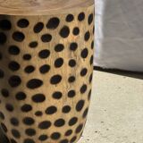 Stool, side table, cylindrical solid mango wood end table.