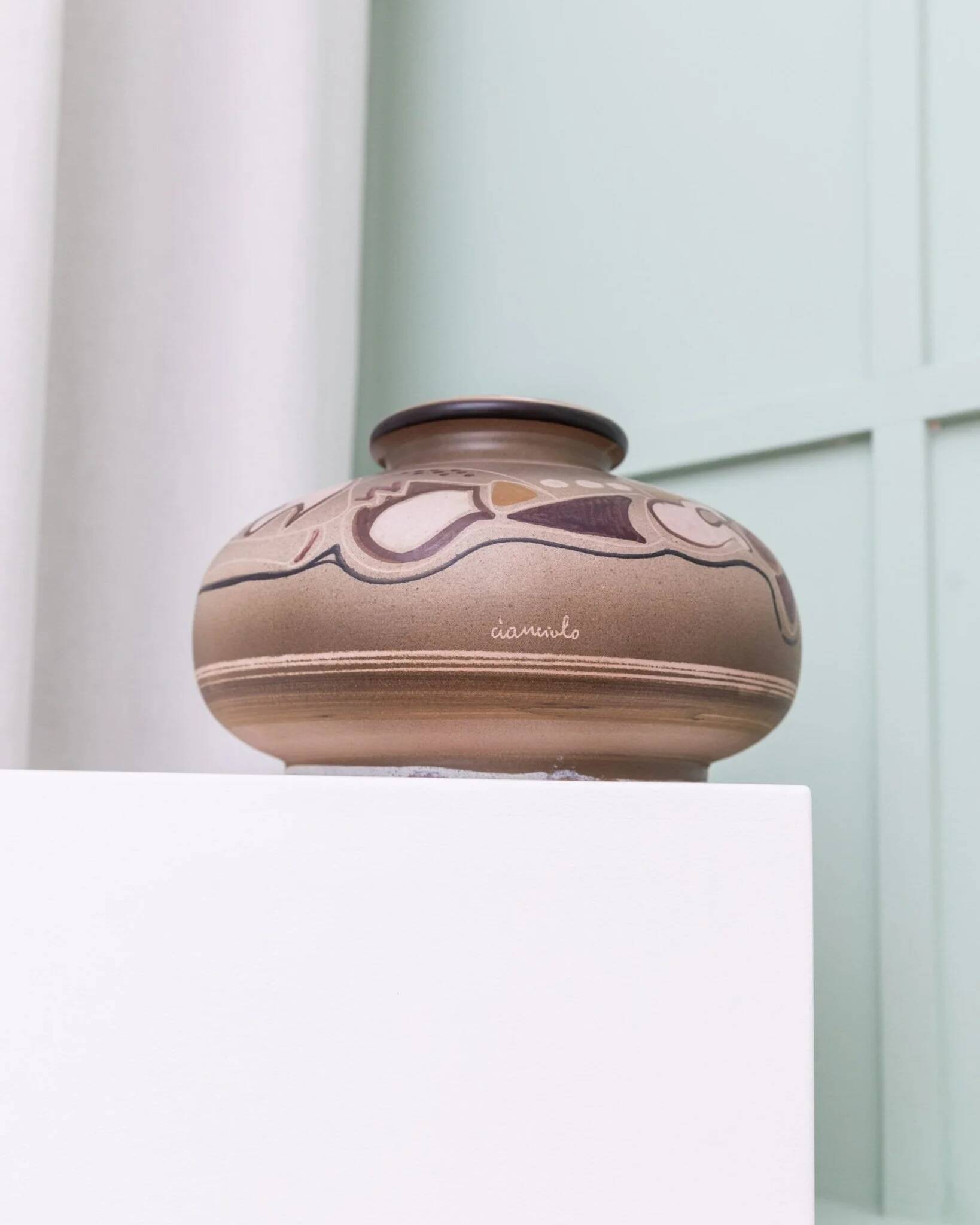 Beige Ceramic Vase by Cianciolo Noma Messina, 1960s Mid-Century Signed Italian Studio Vase