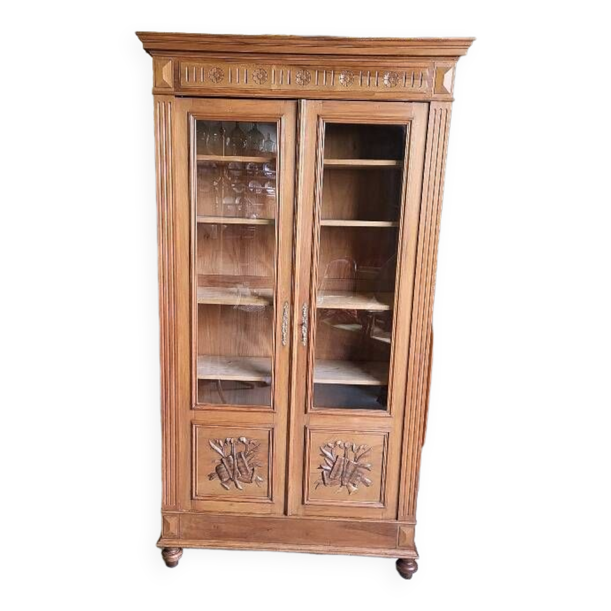 Bookcase showcase 2 doors 1900 in blond walnut