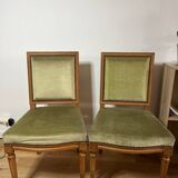 Paire de chaises Louis XVI signées Maurice Hirch – Velours Vert Amande