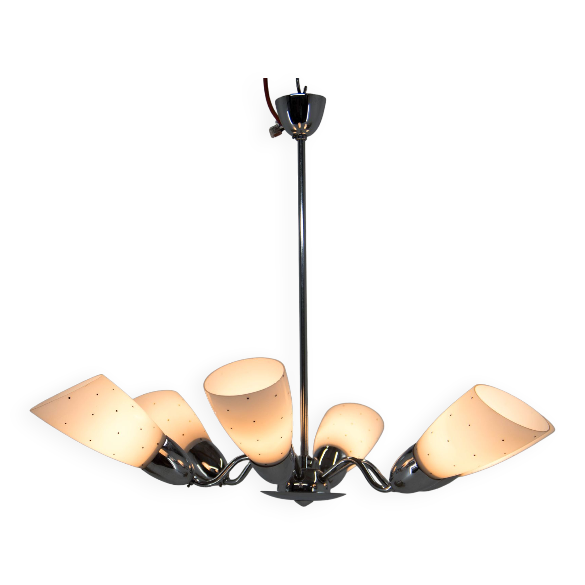 Mid-Century Chrome-Plated 6 Flamming Chandelier by Instala Decin, 1950s