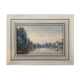 Tableau aquarelle 1872 "Bord de rivière avec pêcheur" signée à déchiffrer
