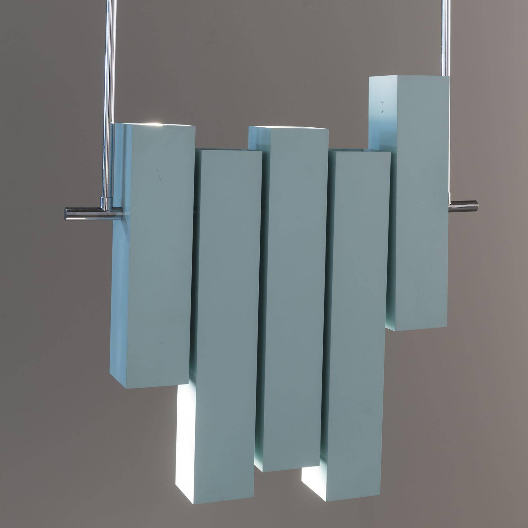 Blue lacquered metal chandelier, Lumi, ca. 1970