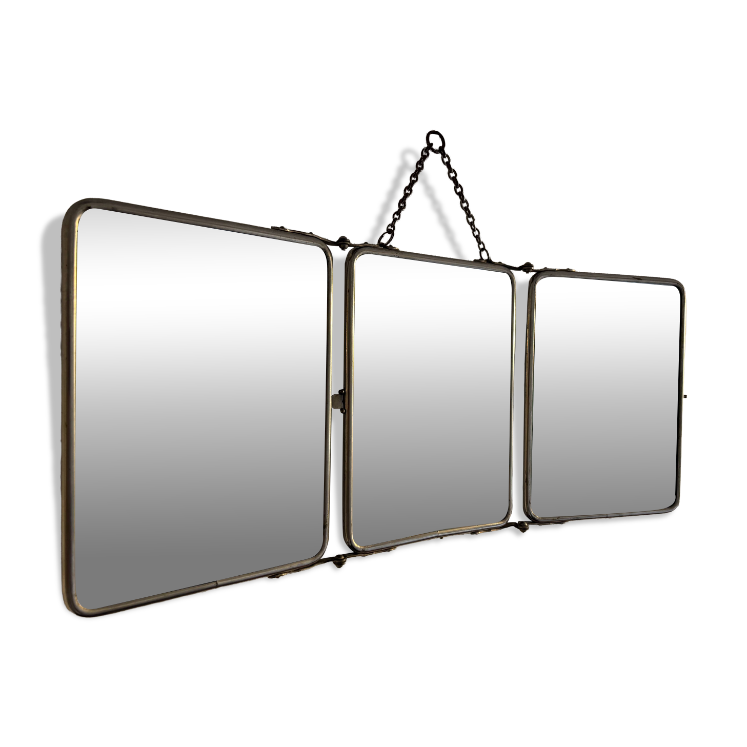 Vintage 1950 triptych mirror barber beveled crystal hairdresser - 25 x 59 cm