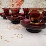 12-piece vintage espresso set for 6 people in wine-colored glass and gold trim