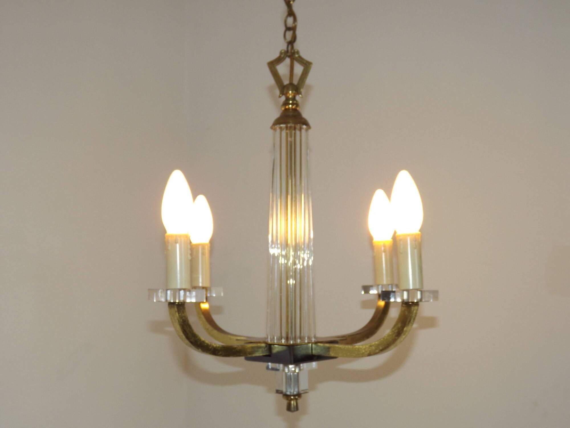 French Mid-Century / 1960s 4 Light Chandelier In The Style of Jacques Adnet