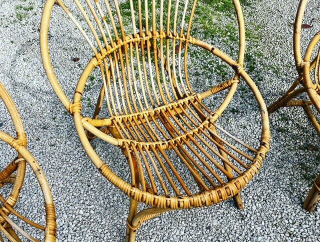 Set of 3 rattan ball and wicker armchairs